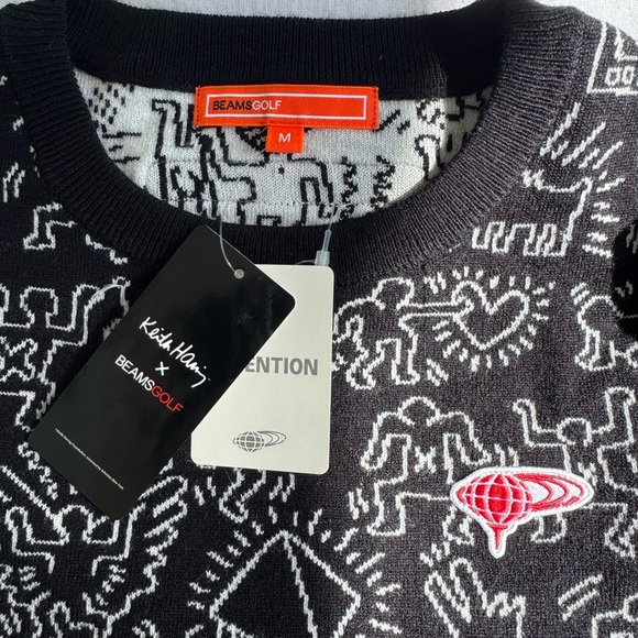 Black Two-Piece Knit Set with White All-Over Graphic Motif - Picture 2 of 5